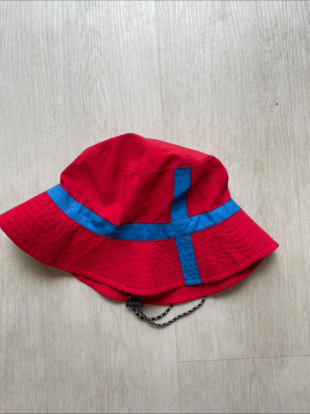 Red Bucket Hat with Blue Trim - Women's Casual Sun Hat